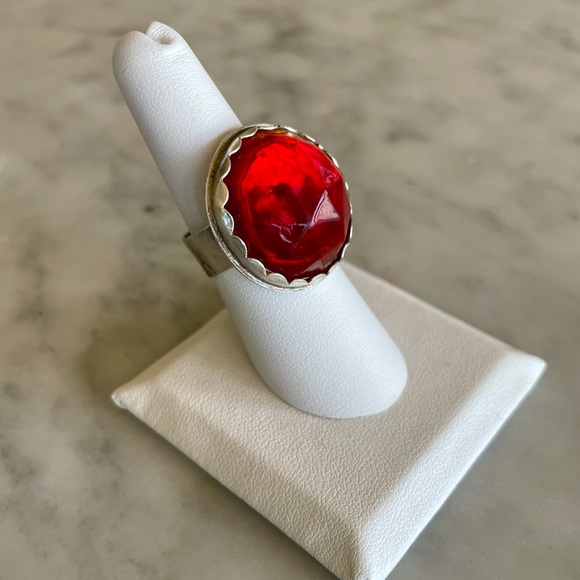 Unique Vintage glass bicycle reflector and sterling silver ring